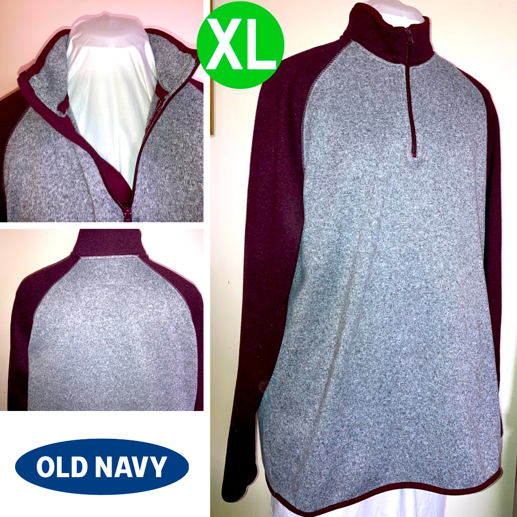 Xl 1/4 Quarter Zip Pullover Maroon Gray Old Navy Heavy Knit Long Sleeve